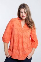 Paprika Effen blouse met geborduurd bloemenreliëf