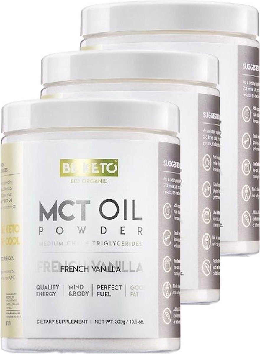 Goedkoopste Be Keto | MCT Oil Powder | French Vanilla | 3 stuks | 3 x 300 gram
