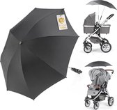 Universele parasol, zonwering voor kinderwagens en buggy, uv-bescherming 50+/73 cm diameter, buigzame parasol met universele houder voor ronde en ovale buizen, zwart