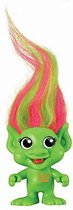 Groene fluortrol - Trollen figuurtje 6 cm - groen roze haar - Comansi - Speelfiguurtje