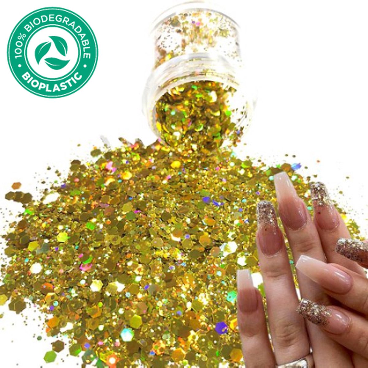 Goedkoopste Chunky Glitters (Goud) [Volume 8g - Festival Glitter Outfit Nagel Decoratie Versiering - Manicure Kunstnagels Nepnagels Acryl Nagels - Kinderen Volwassenen Dames Glitters]