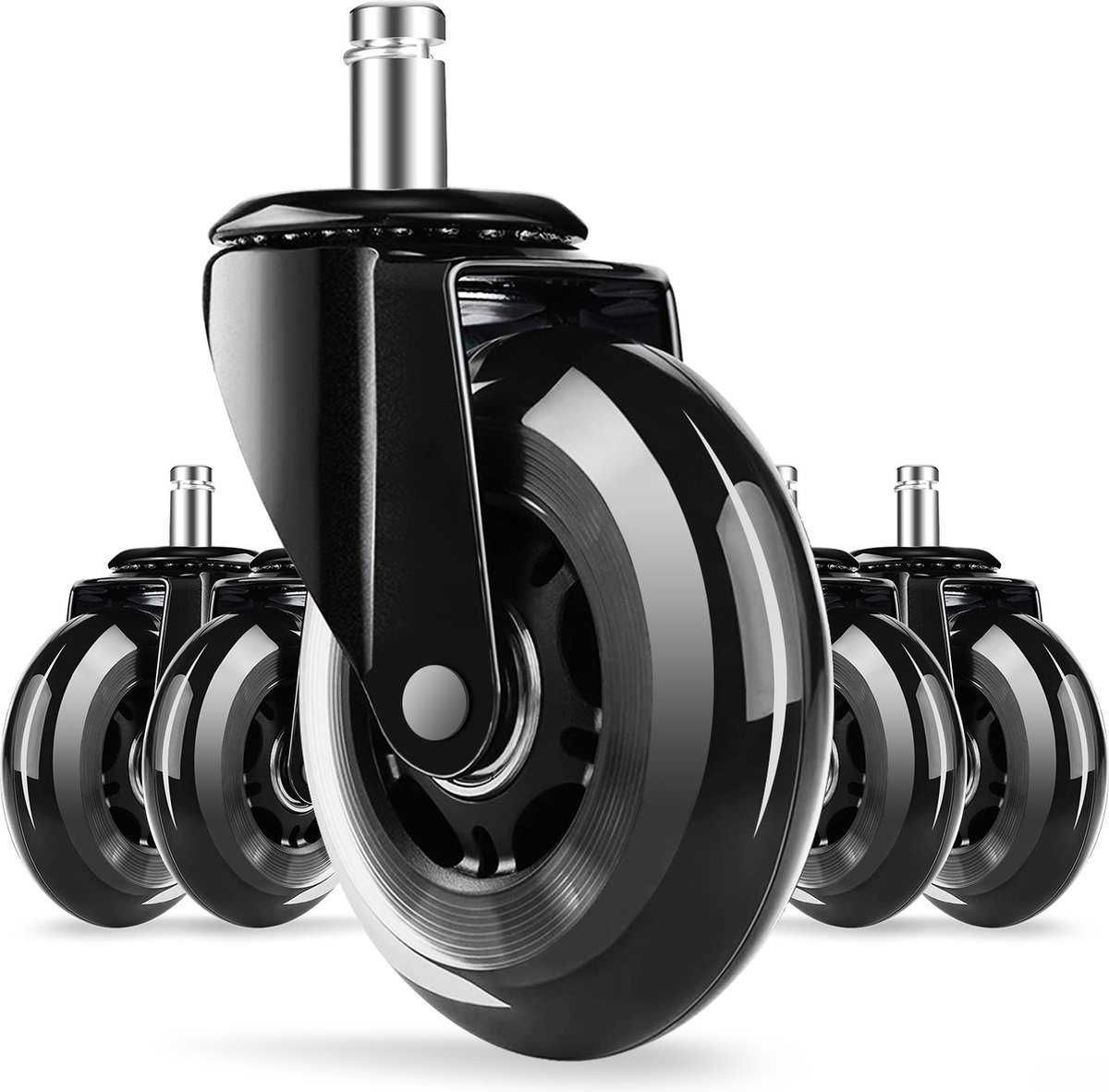 Bureaustoel Wieltjes-voor Bureaustoel-Set van 5-Geschikt voor Alle Vloeren en Tapijten-Diameter 11mm-Zwart