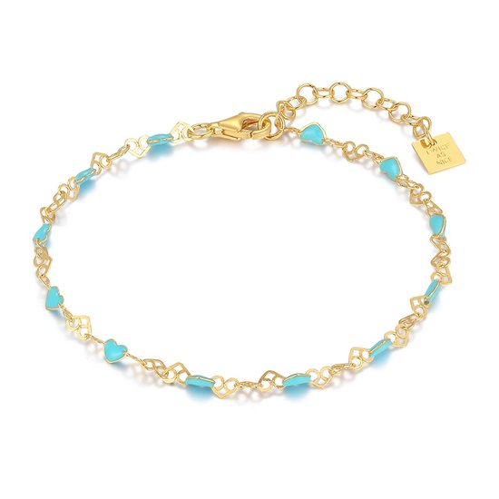 Twice As Nice Armband in 18kt verguld zilver, turquoise hartjes 16 cm+3 cm