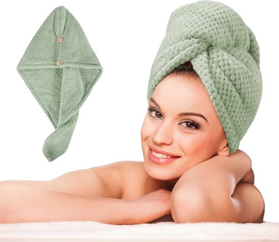 Microvezel haardoekwikkel, grote dubbellaagse verdikte haardrooghanddoek met knoop, sneldrogende haarhanddoeken voor vrouwen (avocado groen)