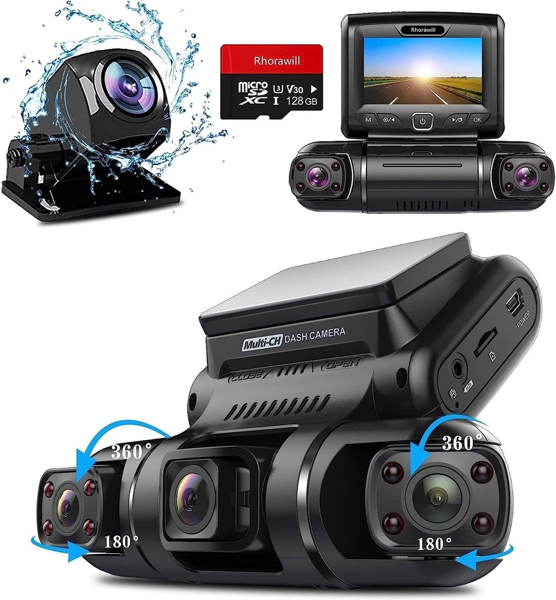 Quad Dashcam met GPS - 24H Parkeermodus - Nachtzicht - 150° Breedhoek - WDR - 3 inch TFT Scherm - G Sensor - Max 256GB - Gratis 128GB Opslag