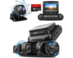 Quad Dashcam met GPS - 24H Parkeermodus - Nachtzicht - 150° Breedhoek - WDR - 3 inch TFT Scherm - G Sensor - Max 256GB - Gratis 128GB Opslag