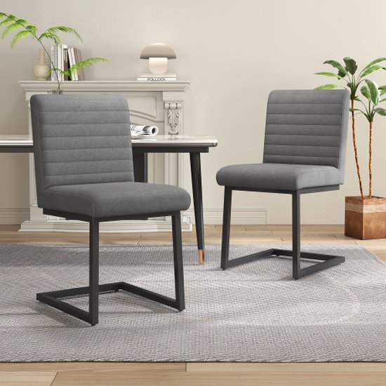 Set van 2 eetkamerstoelen, gestoffeerde stoel met zigzag metalen poten, moderne loungestoel, stoel voor slaapkamer, studeerkamer en bureau, kunstleer, grijs