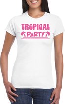 Toppers in concert - Bellatio Decorations Tropical party T-shirt dames - met glitters - wit/roze - carnaval/themafeest XXL