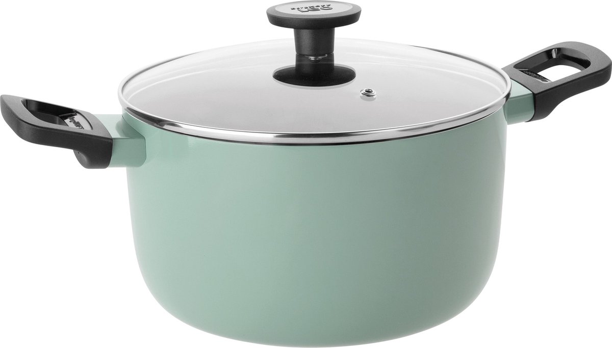 LEO Kookpot antikleef met deksel Sage - Ø 24x14cm - Groen - PFAS-vrij