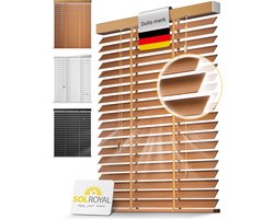 Sol Royal BE5 Houten Jaloezieen Eikenhout 50 mm Lamellen Extra Breed 105x250 cm Eenvoudige Montage aan Muur & Plafond Echt Hout Rolgordijn R
