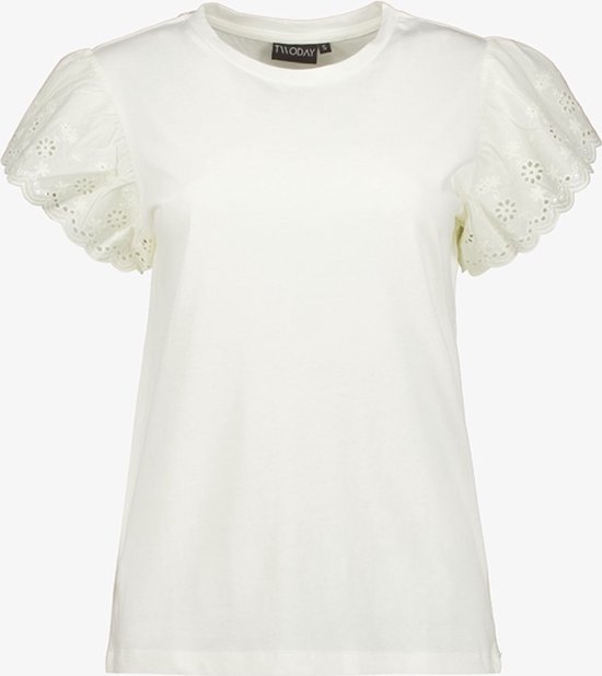 TwoDay dames T-shirt met broderie mouwtjes wit - Maat XL