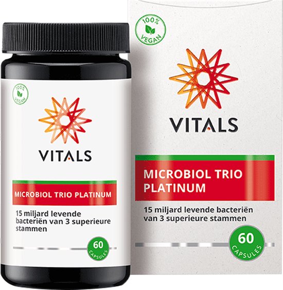 Vitals Microbiol Trio Platinum - 60 capsules - Biotica. 15 miljard levende bacteriën van 3 superieure stammen per capsule.