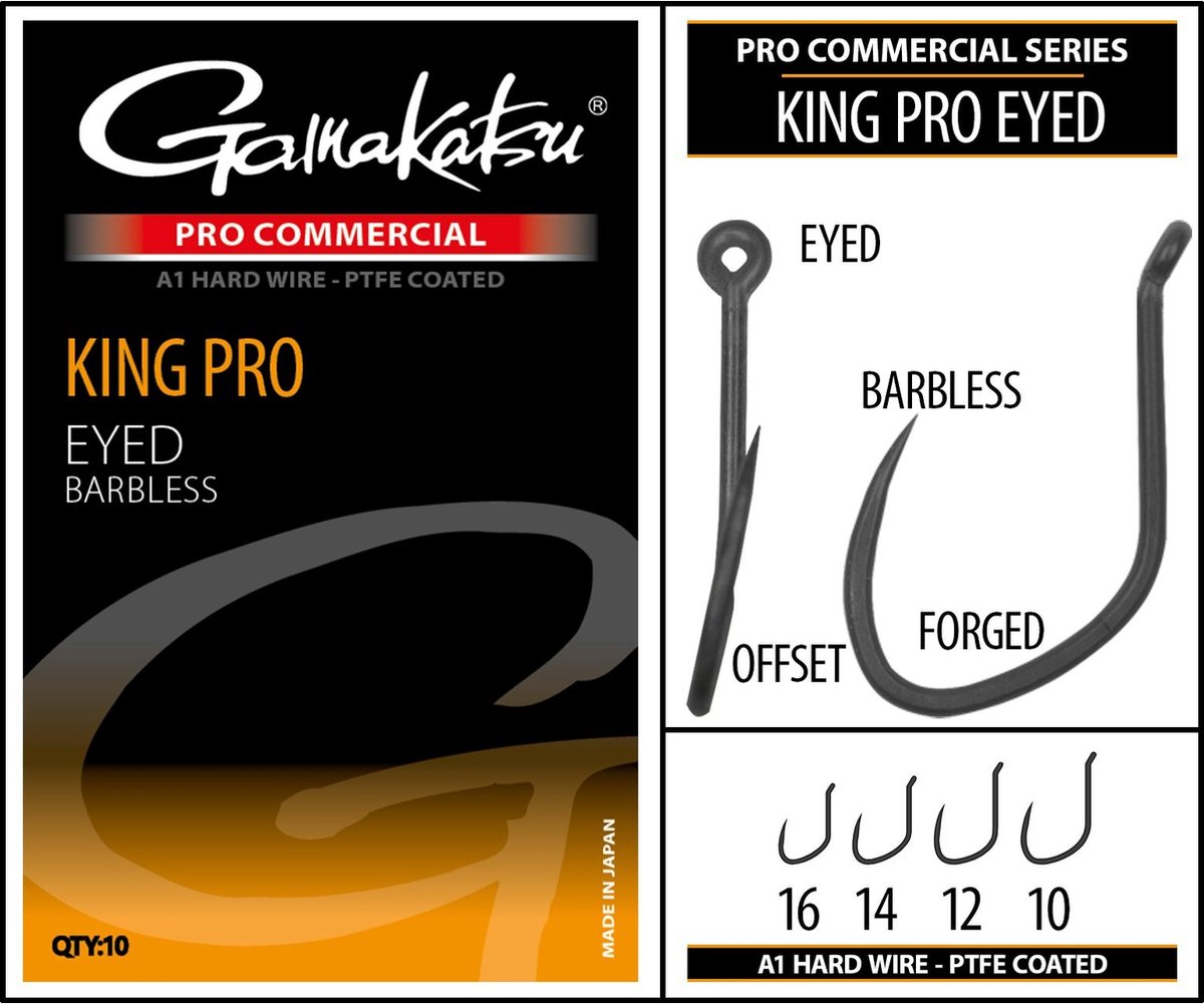 Gamakatsu Coarse Pro-C King Pro A1 PTFE Eyed - Barbless (10 pcs) - Maat : 10