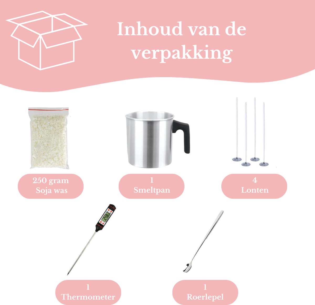 ZoeZo Design - Smeltpan set - Perfect voor beginners - Zelf kaarsen maken - Hobby en creatief - Incl. 250 gram soja was - Candle making kit - Starterspakket - Geurkaars - Smeltpan - Kaarsenlont - DIY - Cadeau - Soy wax — afbeelding 4