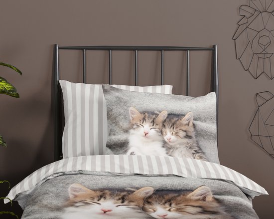 Pure Kinderdekbedovertrek "kitten poezen" - Grijs - (140x200/220 cm) - Microfiber van Pure — afbeelding 2