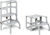 Ette Tete Step 'n Sit - Leertoren - Grijs met messing clips - Inklapbaar tot tafel en stoel - Learning Tower - Montessori inspired - Keukentrap - Keukenhulp - Leerstoel - Veilig -Duurzaam