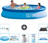 Intex Rond Opblaasbaar Easy Set Zwembad - 366 x 76 cm - Blauw - Inclusief Solarzeil - Onderhoudspakket - Zwembadfilterpomp - Filter - Grondzeil - Stofzuiger - Solar Mat