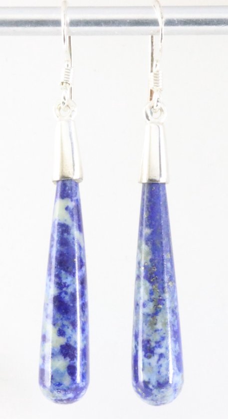 Lange zilveren pegel oorbellen met lapis lazuli