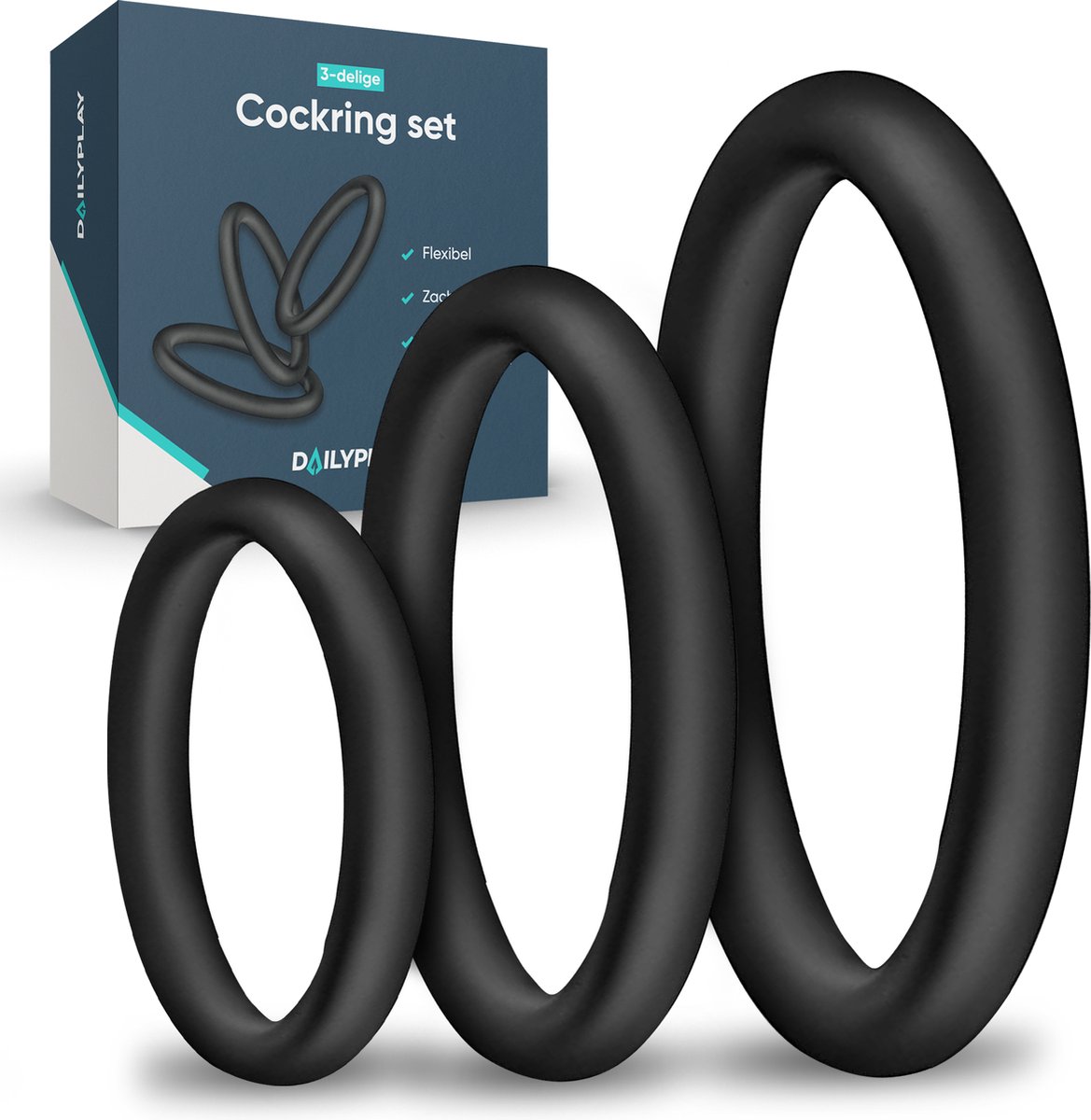 Goedkoopste Dailyplay Siliconen Cockring - Set van 3 – Penisring voor Mannen en Koppels – Sex Toys – Seksspeeltjes Heren – Verstelbaar