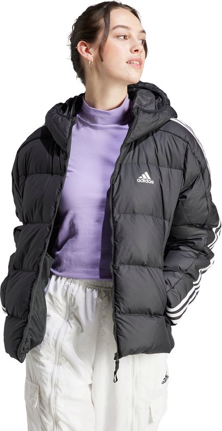 adidas Sportswear Essentials 3-Stripes Mid Donsjack met Capuchon - Dames - Zwart- XL