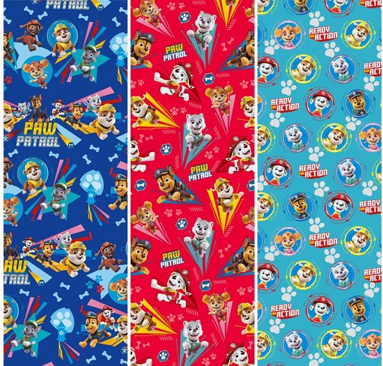 Assortiment 6 rollen Inpakpapier Paw Patrol - 200x70cm - 55gsm - plasticvrij - 3 assorti.