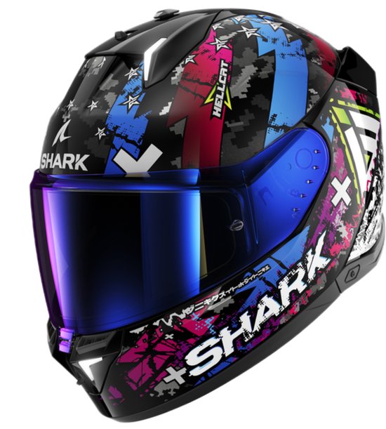 SHARK SKWAL i3 HELLCAT Black Chrom Blue - Maat L - Integraal helm - Scooter helm - Motorhelm - Zwart - Scooterhelmen mannen en vrouwen.