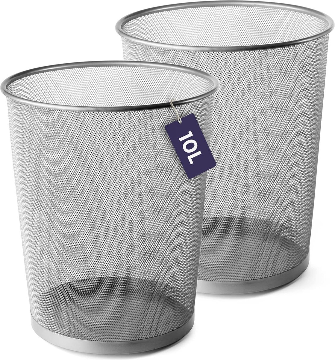 Gaasafvalbak Metalen afvalbak Zilver (2 x 10 L - 27 x 24 cm) - Kantooraccessoires Bureaubak - Lichtgewicht afvalbak - Ideale keukenvuilnisbak, papierbak, afvalbak etc.
