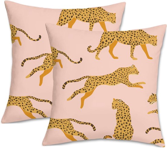 Set van 2 kussenslopen, roze luipaard, 45 x 45 cm, cheetah, wild dier, preppy decoratieve kussenhoezen voor bank, slaapzaal, universiteit, preppy kamerdecoratie