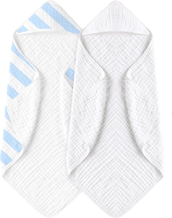 2 stuks mousseline babybadhanddoeken, 100% katoen, babyhanddoeken, capuchon, badhanddoek, superzacht katoen, kinderhanddoek, badhanddoek, handdoeken voor baby's, pasgeborenen, 80 x 80 cm