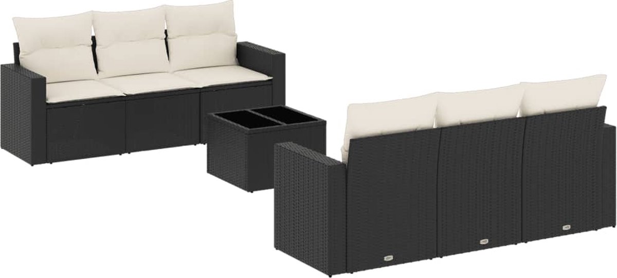 vidaXL 7-delige - Loungeset - met - kussens - poly - rattan - zwart