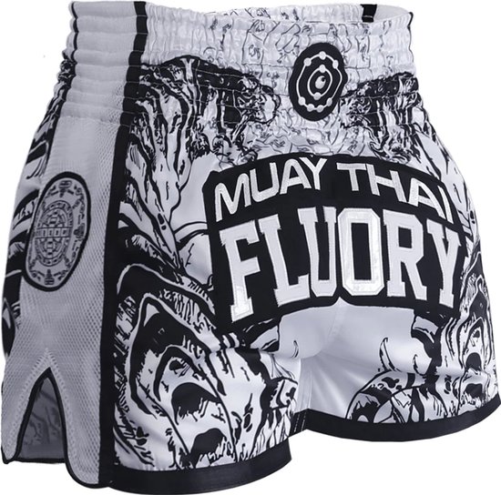 Pantalon Fluory Sak Yant Tiger Muay Thai Kickboxing Wit Zwart taille XL