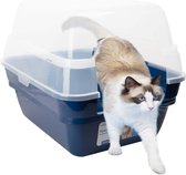 3-in-1 kattenbak met deksel, grote kattentoilet, jumbo kattentoilet, XXL, kattentoilet met kap, dak open, kattentoilet met hoge rand, marineblauw, 55 x 45 x 44 cm