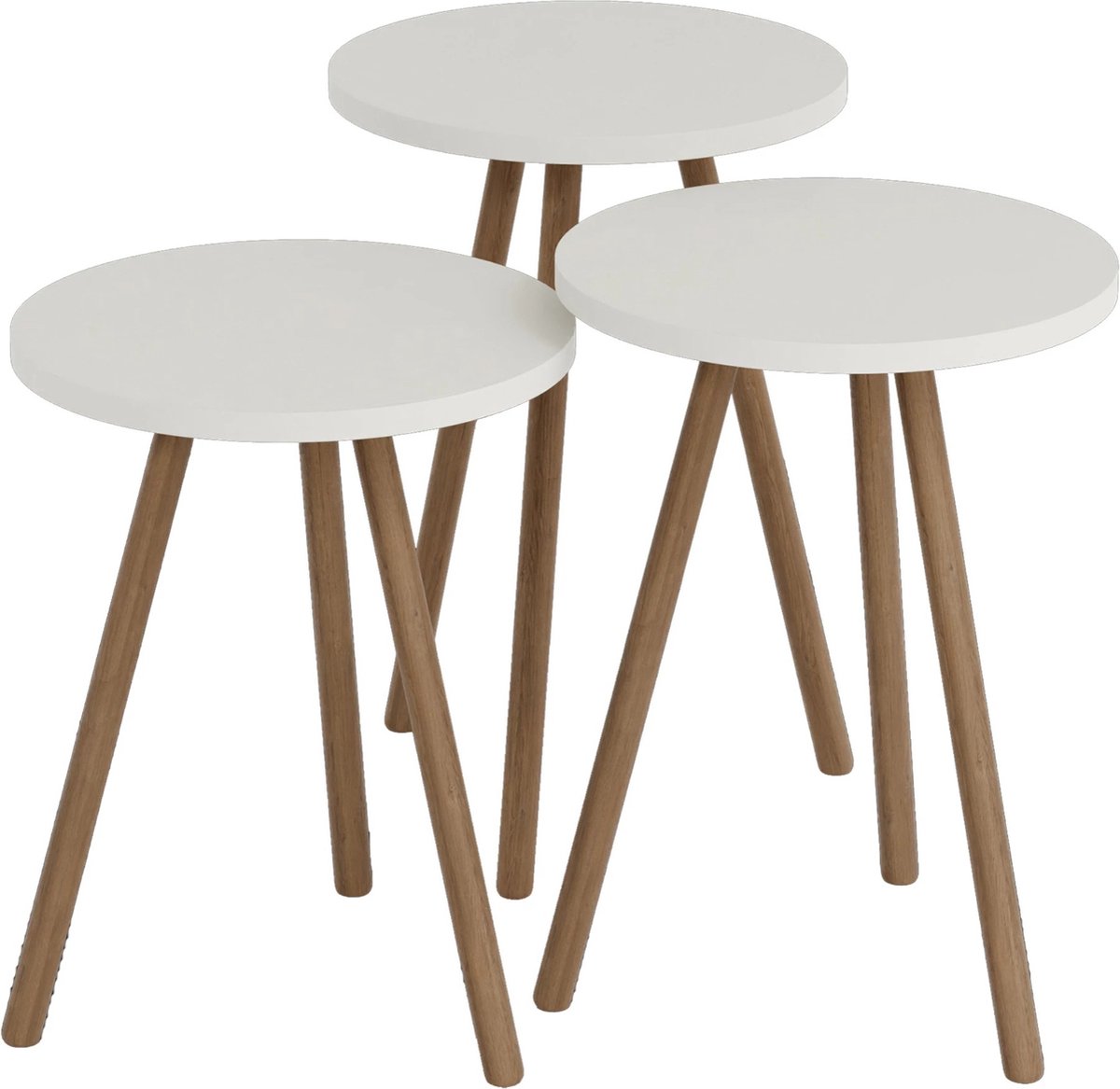 In And OutdoorMatch Bijzettafel Adeline - Set van 3 - Rond - Houtkleurig en Wit - Spaanplaat en Beuken - Stijlvol Design