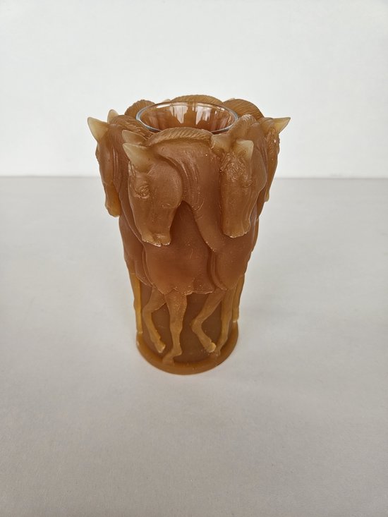 Bruine paardenvaas van Epoxy met glaasje van 60ml - Ø11x17cm - Decoratief - Vaas
