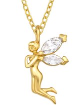 Joy|S - Zilveren fee / elfje hanger met ketting 45 cm - 14k goudplating / goldplated - met marquise zirkonia vleugeltjes