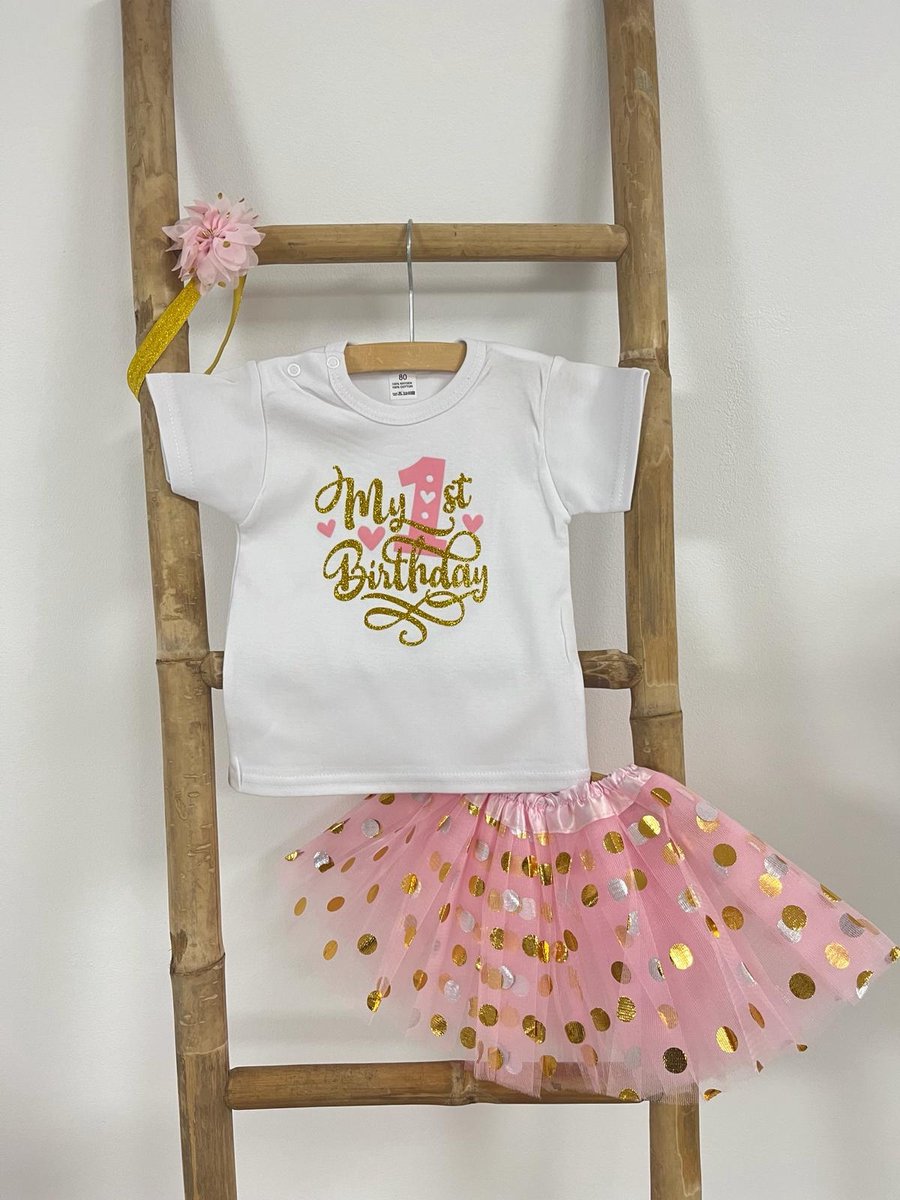 Baby Girl First Birthday Tentig, Brans Manchette à Manches, Jeu de Jupe