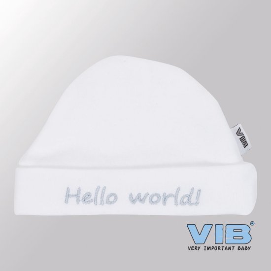 VIB® - Muts rond - Hello World (Wit) - Babykleertjes - Baby cadeau