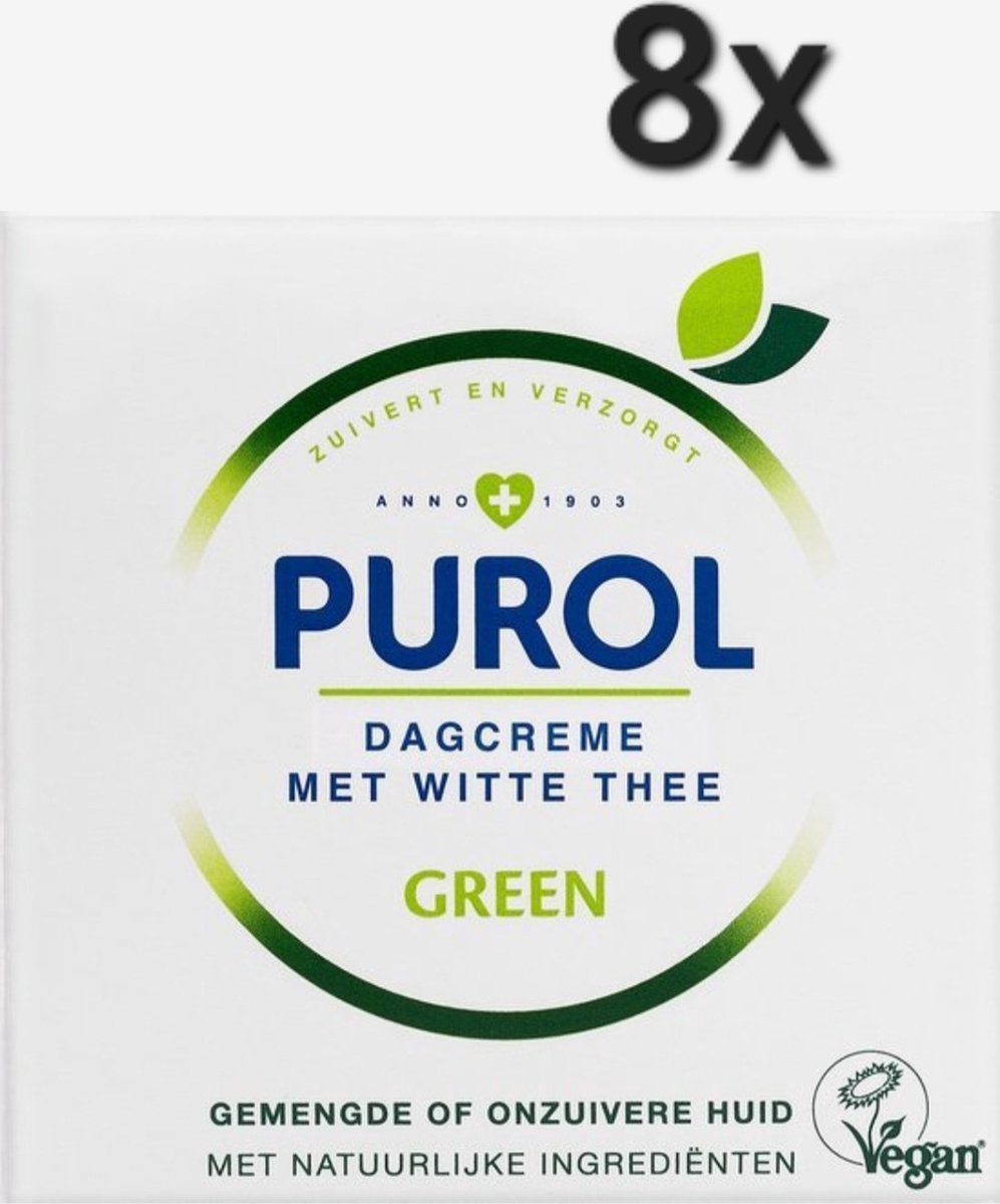 Purol Green Dagcrème met witte thee - 8x50ml - Voordeelverpakking