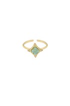 Ring - Yehwang - Goud - Turquoise - Klaver - Natuursteen - Stainless steel sieraden