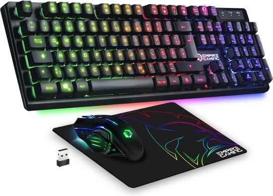 Armor RF800 draadloos gamingtoetsenbord en -muisset QWERTZ (DE-indeling) - 2,4 G RGB draadloos toetsenbord - Ergonomische draadloze muis met muismat van 4800 dpi - PC PS4 PS5 Xbox One/serie Mac