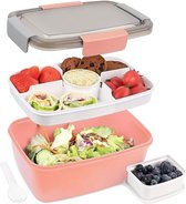 Lunchbox met Compartimenten 2000ML,Lunchbox voor kinderen Volwassenen Saladecontainer Saladebox to go Lekvrije Bentobox Snackbox met 4 Compartimenten Slakom voor Schoolkantoor