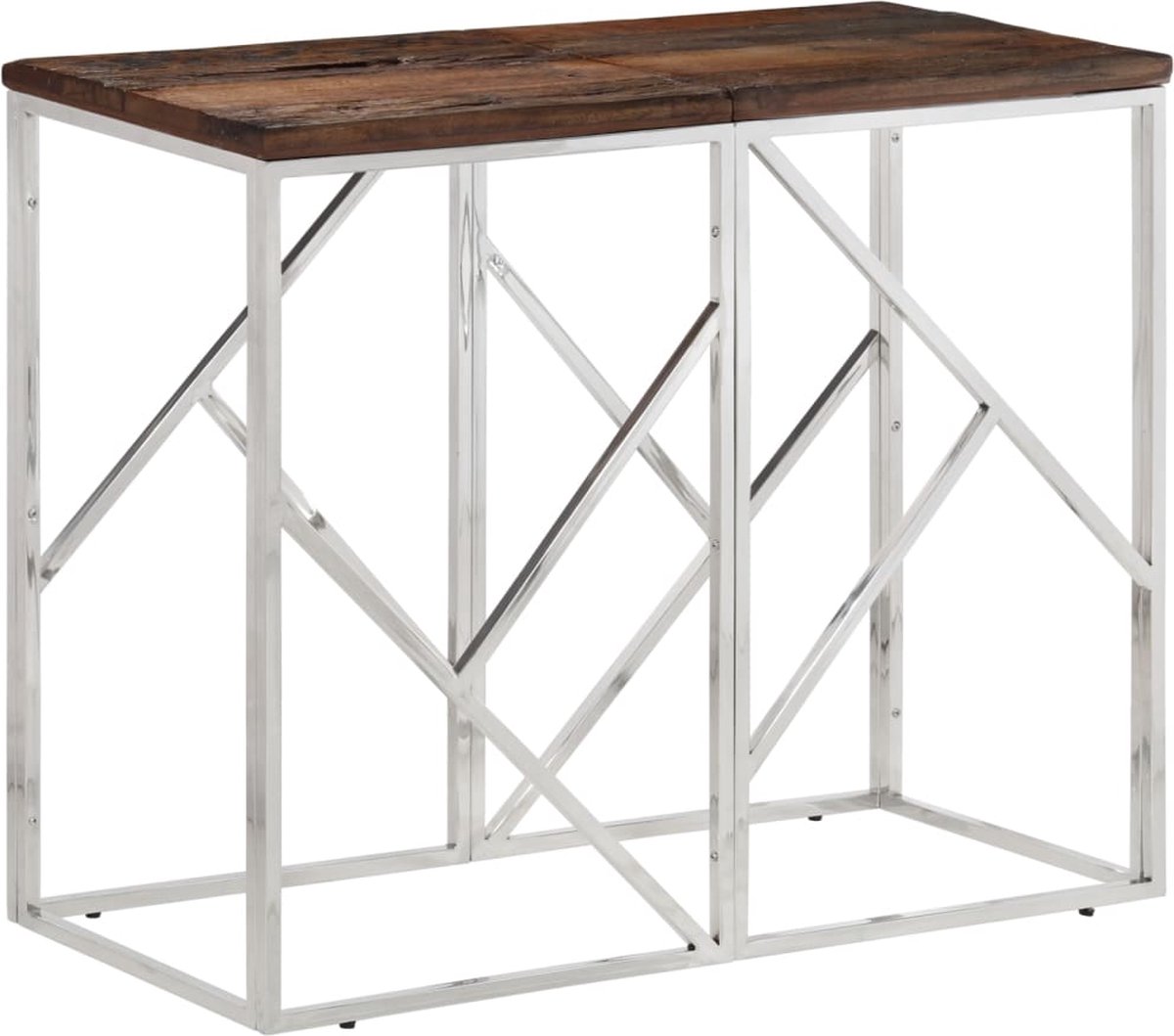 vidaXL Wandtafel - roestvrij - staal - en - massief - bielshout - zilverkleurig