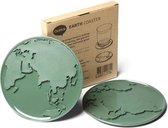 Qualy - Onderzetters (set van 2) "Earth Coaster” W100 × L100 × H6 mm 76 gr Onderleggers voor Glazen - Glasonderzetters voor op Tafel - Coasters - Groen - Rond