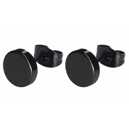 Fako Bijoux® - Boucles d'oreilles Cercle Fermé - Boucles d'Oreilles Rondes - Acier Inoxydable - Acier - Coin - Zwart - 6mm