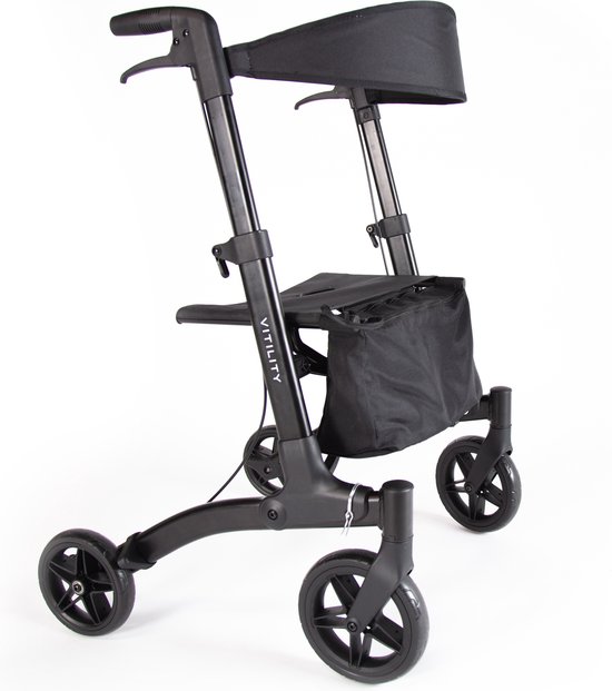 VITILITY Rollator comfort - rollator – Lichtgewicht & Dubbel Opvouwbaar – Voor Binnen & Buiten – Inclusief Tas – Charcoal Black