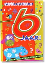 Hoera 6 Jaar! Luxe verjaardagskaart - 12x17cm - Gevouwen Wenskaart inclusief envelop - Leeftijdkaart