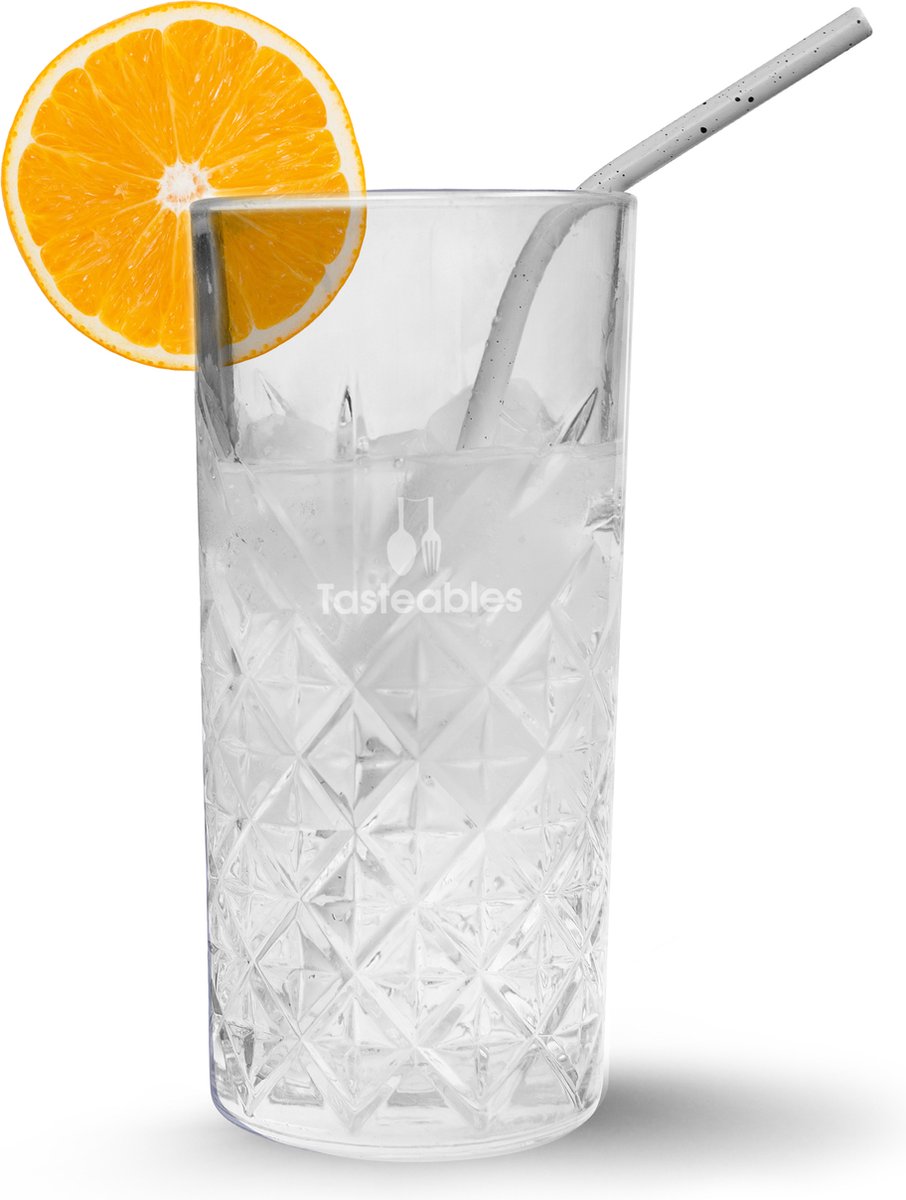 RVS Rietjes Gebogen - Cocktail Rietjes - Tasteables - Set van 8 - Duurzaam - Herbruikbaar - Reinigingsborstel - 200mm lengte - Wit met zwart — cadeau in Kookcadeaus - foto 3