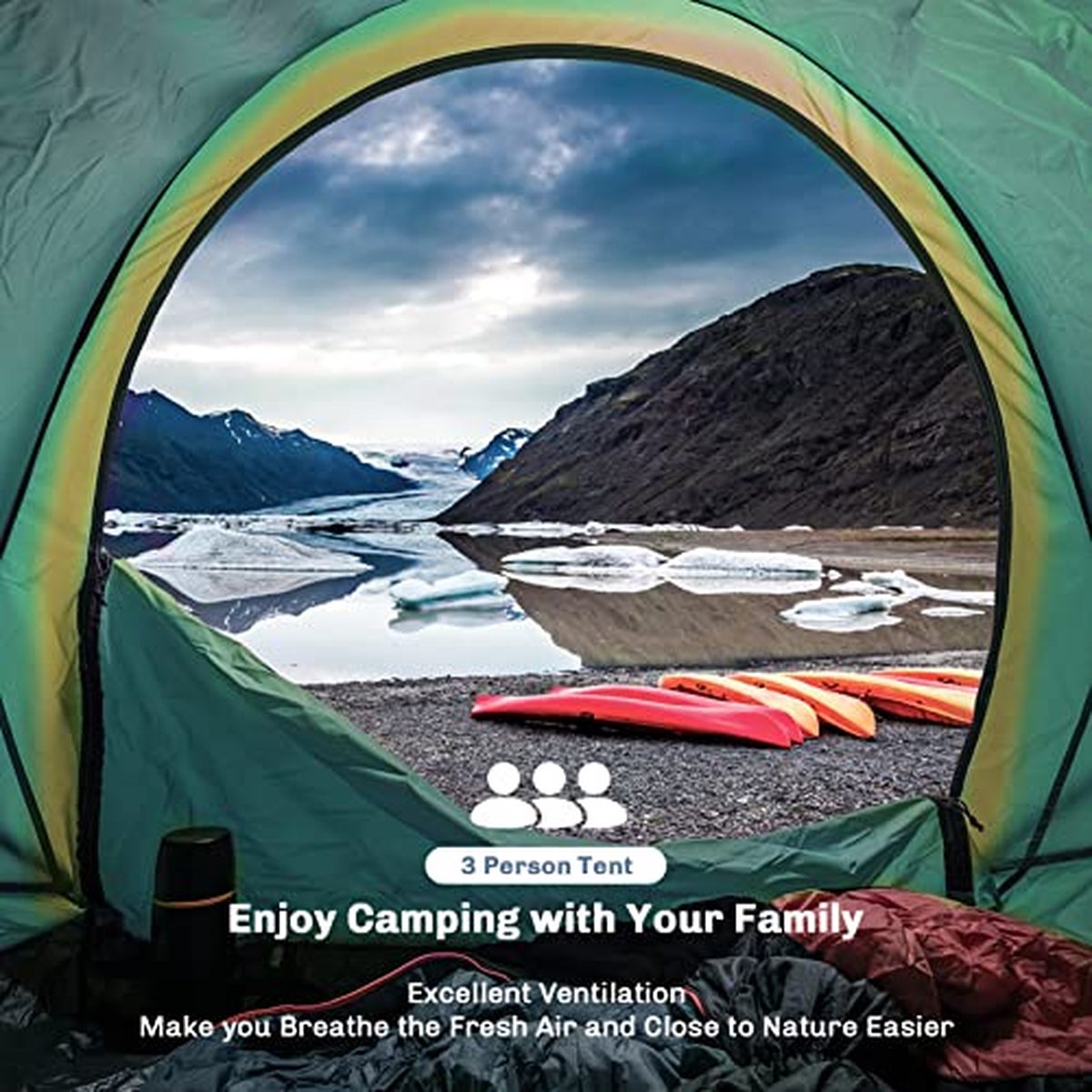 Tent –Familietent - Hoogwaardige Tent - Dubbele Deur Tent - Enkele Laag Volautomatische Outdoor Glamping Tent - Camping Tent – 2-3 Person Tent - Militair Groen – foto 8