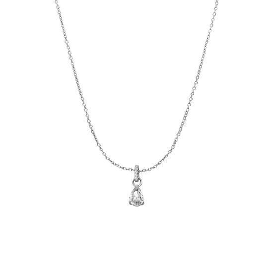 Lucardi Dames Zilveren ketting met hanger druppel zirkonia - Ketting - 925 Zilver - Zilverkleurig - 45 cm