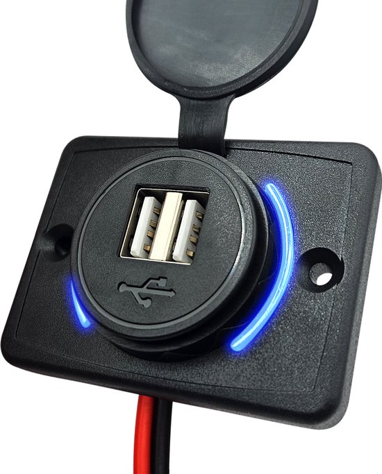 USB Car Socket, 4.8A 12V/24V Auto USB Lader, Dual Plug Rode Kabel Lader Socket met Zekering 5A LED Rood Licht voor Auto, Caravan, Jachten